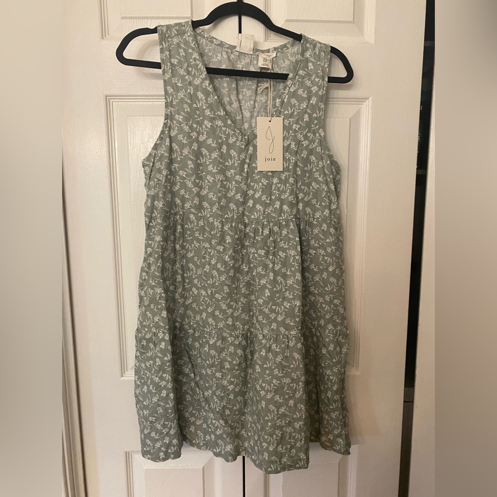 Joie Green Linen Floral Dress Medium